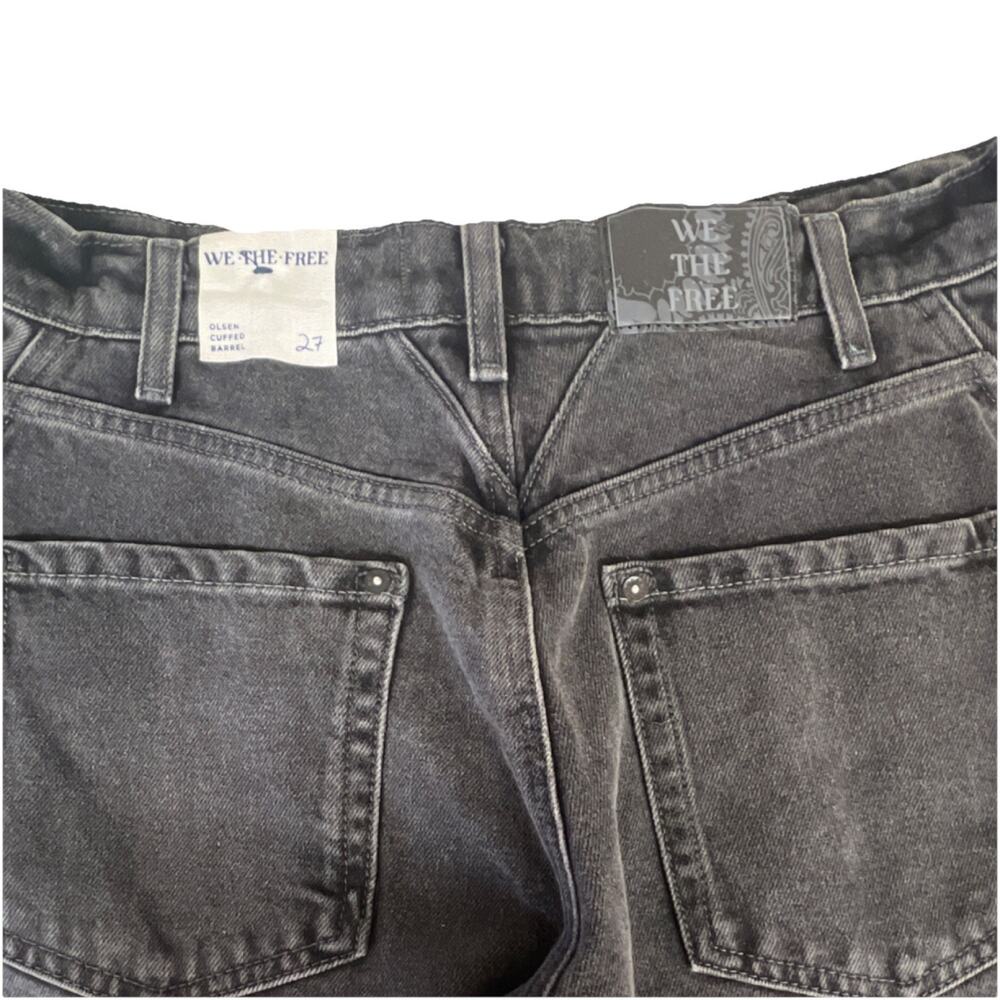 We The Free Cropped Barrel Black Ice Denim Jeans Women Cuffed free people - Picture 7 of 8